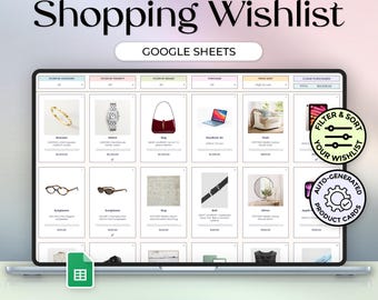 Shopping Wishlist Organizer - Shopping Planner - Wishlist Tracker - Purchase List - Google Sheets Template - Pastel Theme - Instant Download