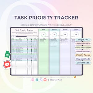 Taakprioriteit-tracker - Eisenhower-matrix - beslissingsmatrix - dringend/belangrijk - takenlijst - sjabloon voor Google Spreadsheets - direct downloaden