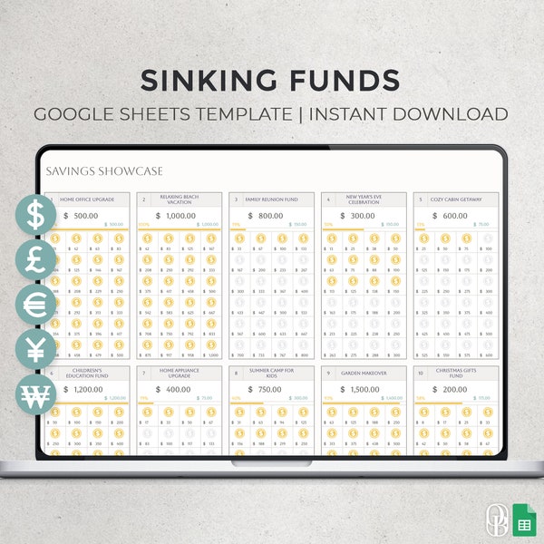 Sinking Funds - Savings Tracker - Google Sheets Template - Spreadsheet - Instant Download