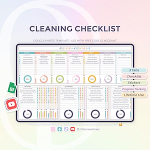 Checklist schoonmaak - huishoudelijke planner - huishoudelijke taken - wekelijks maandelijks - sjabloon voor Google Spreadsheets - spreadsheet - direct downloaden