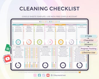 Städchecklista - Hushållsplanerare - Hushållssysslor - Veckovis Månadsvis - Google Sheets-mall - Kalkylblad - Direktnedladdning