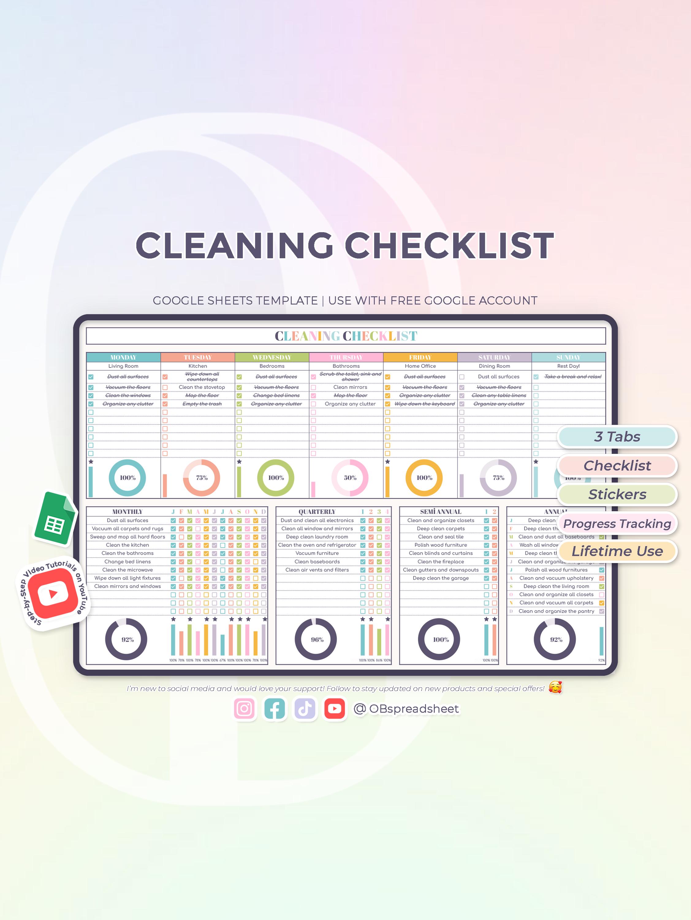 Cleaning Checklist - Household Planner - House Chores - Weekly Monthly ...