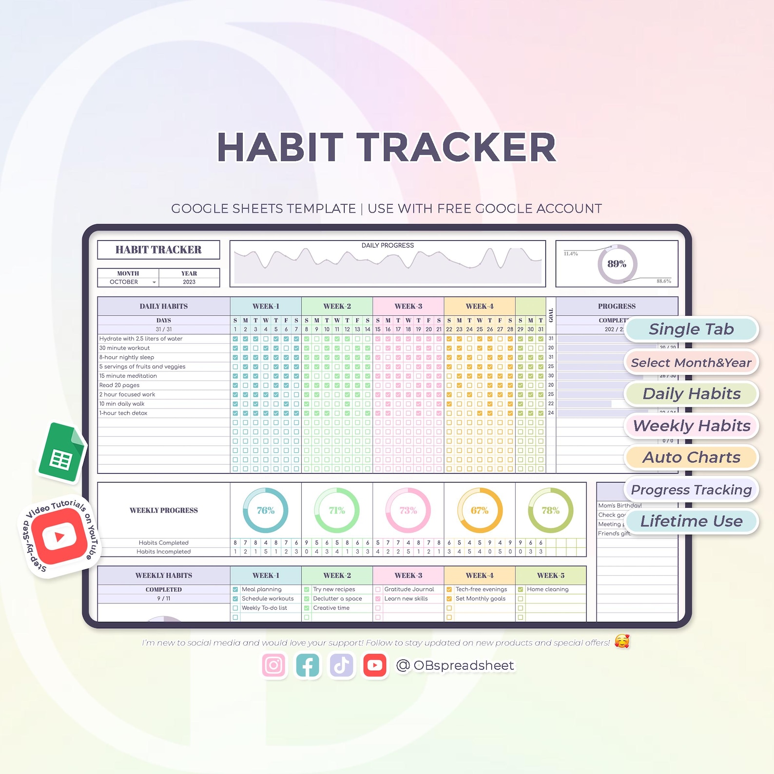 Habit Tracker - Lifetime Usability - Daily Weekly Monthly Habits ...
