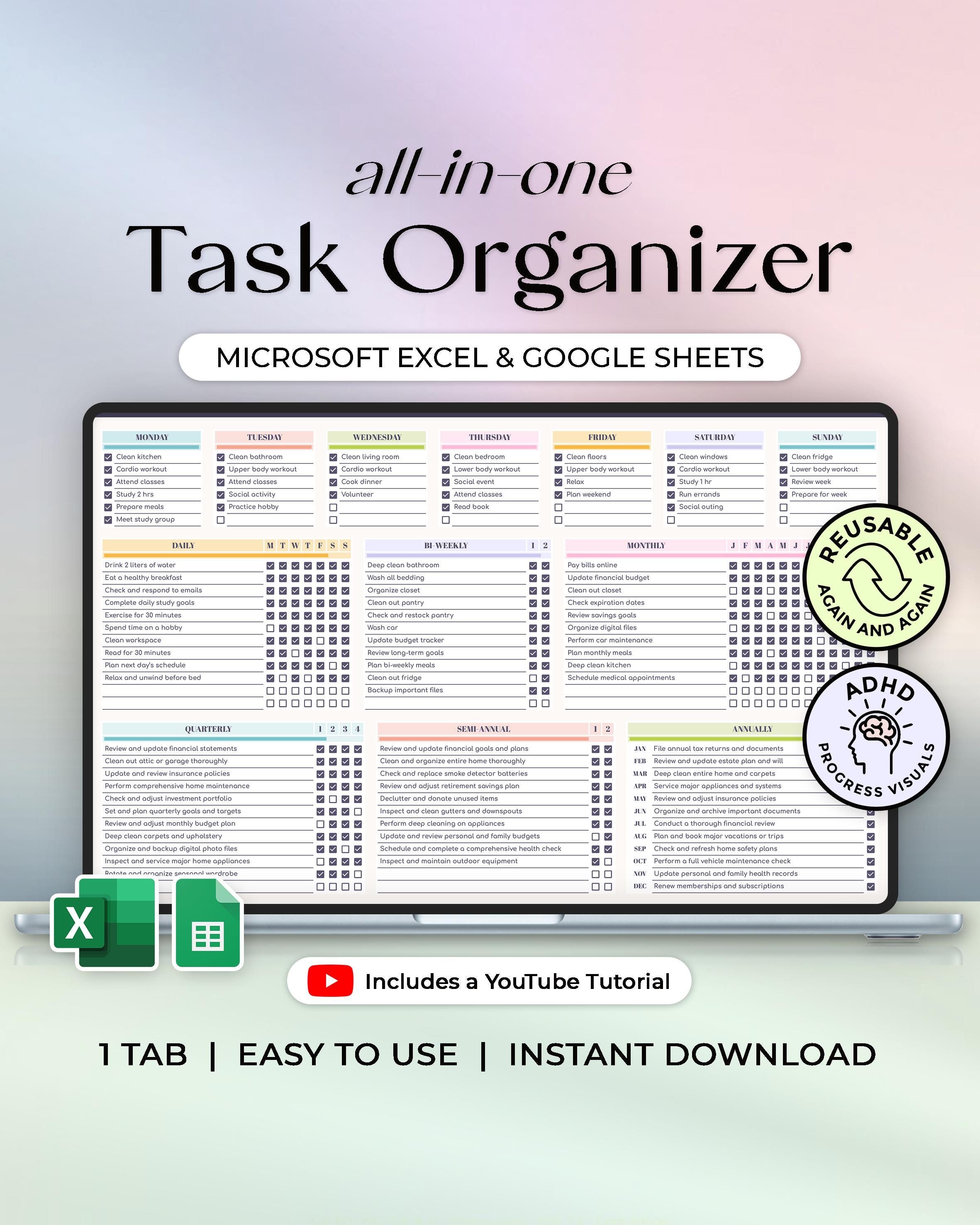 All in One Task Organizer - to Do List - Daily Weekly Monthly Annually ...