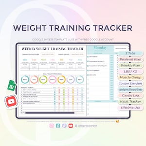 Wöchentlicher Gewichtstraining Tracker - Trainingsplaner - Fitness Plan - Google Sheets Vorlage - Tabelle - Sofort Download