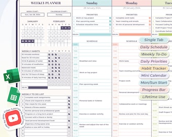 Daily Schedule & Weekly Plan - Excel and Google Sheets Template - Daily Checklist - To Do - Weekly Planner - Spreadsheet - Instant Download