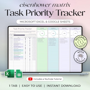 Taakprioriteit-tracker - Eisenhower-matrix - beslissingsmatrix - taken - Excel- en Google Spreadsheets-sjabloon - pastelthema - direct downloaden
