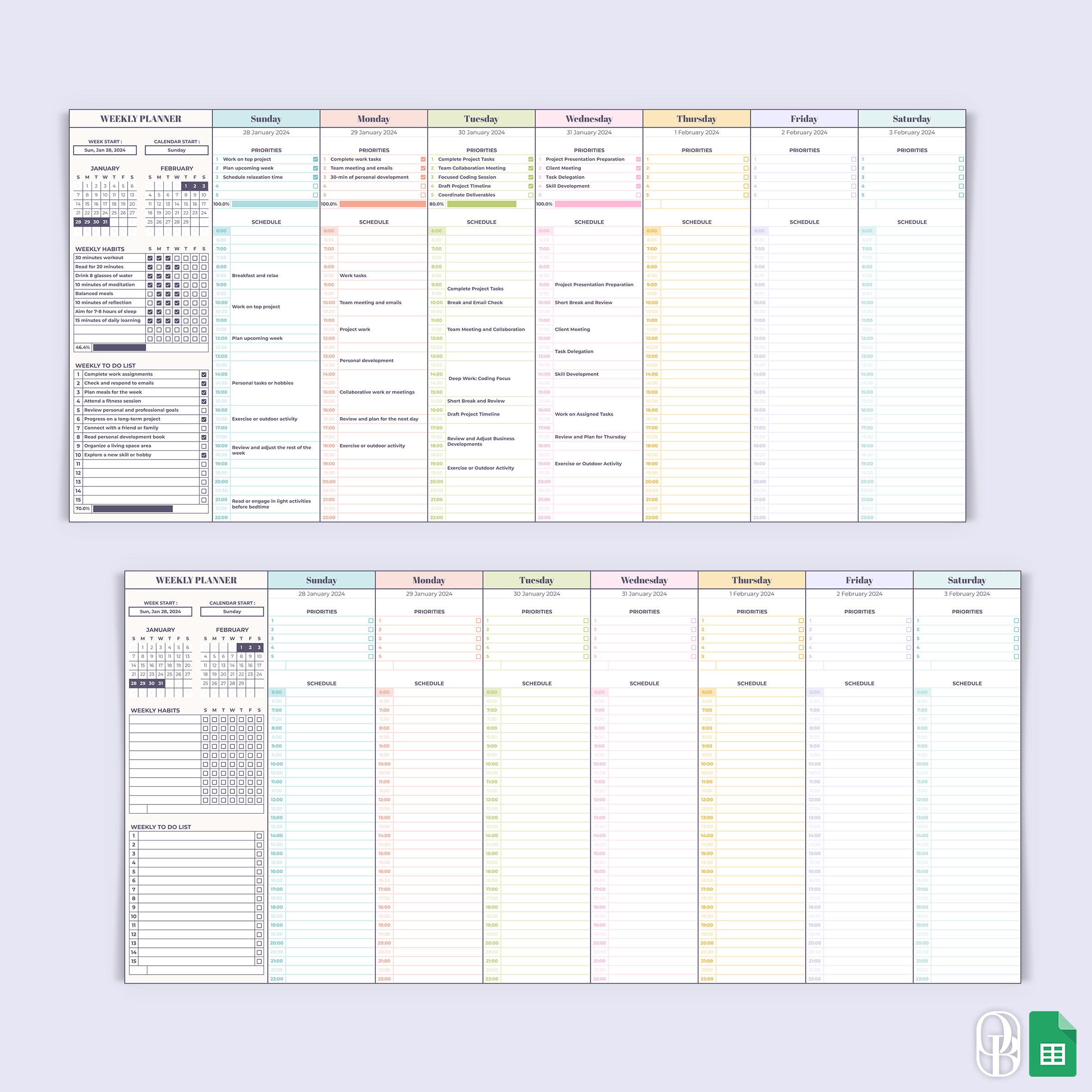 Daily Schedule & Weekly Plan - Excel and Google Sheets Template - Daily ...