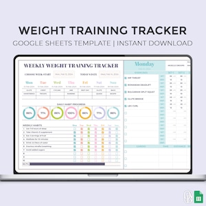 Weekly Weight Training Tracker - Workout Planner -  Fitness Plan - Google Sheets Template - Spreadsheet - Instant Download