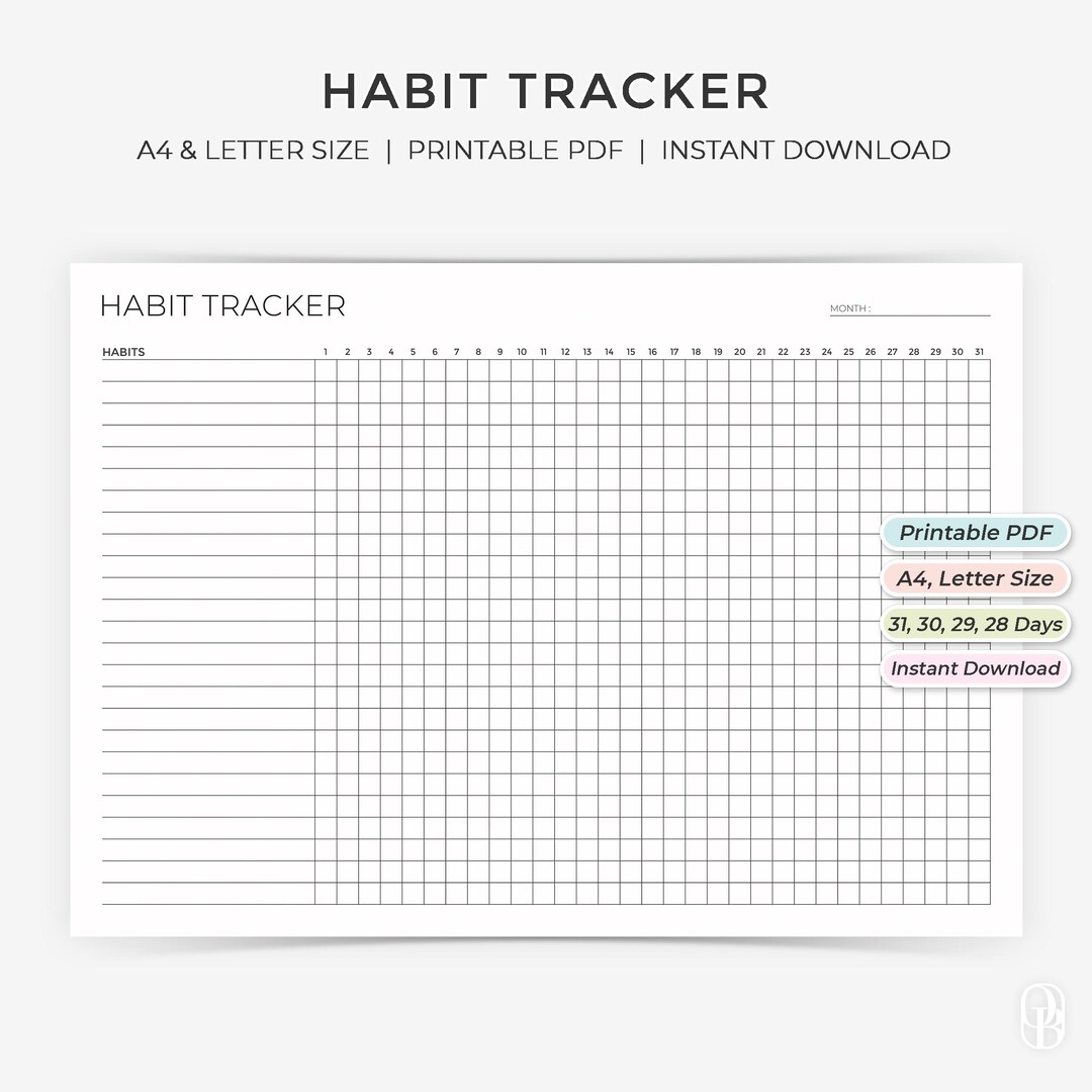Monthly Habit Tracker - 4 Versions - A4 and Letter Size - Undated ...