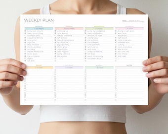 Weekly Plan - Monday and Sunday Start - A4 and Letter Size - Undated Planner - Landscape - Pastel - Printable PDF - Instant Download