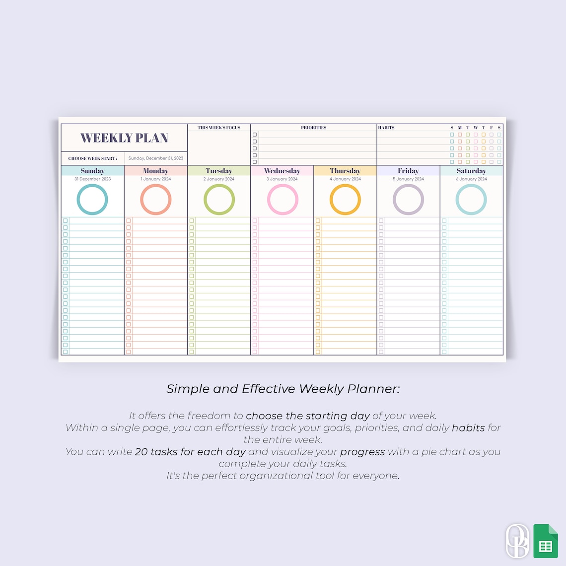 Simple and Effective Weekly Planner - Excel and Google Sheets Template ...