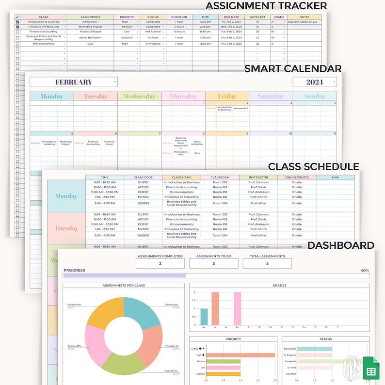 Assignment Tracker for Students - Smart Calendar - Academic Student Planner - Google Sheets ...