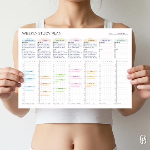24-Hour Weekly Study Plan - Monday and Sunday - A4 and Letter Size - Undated Planner - Landscape - Pastel - Printable PDF - Instant Download