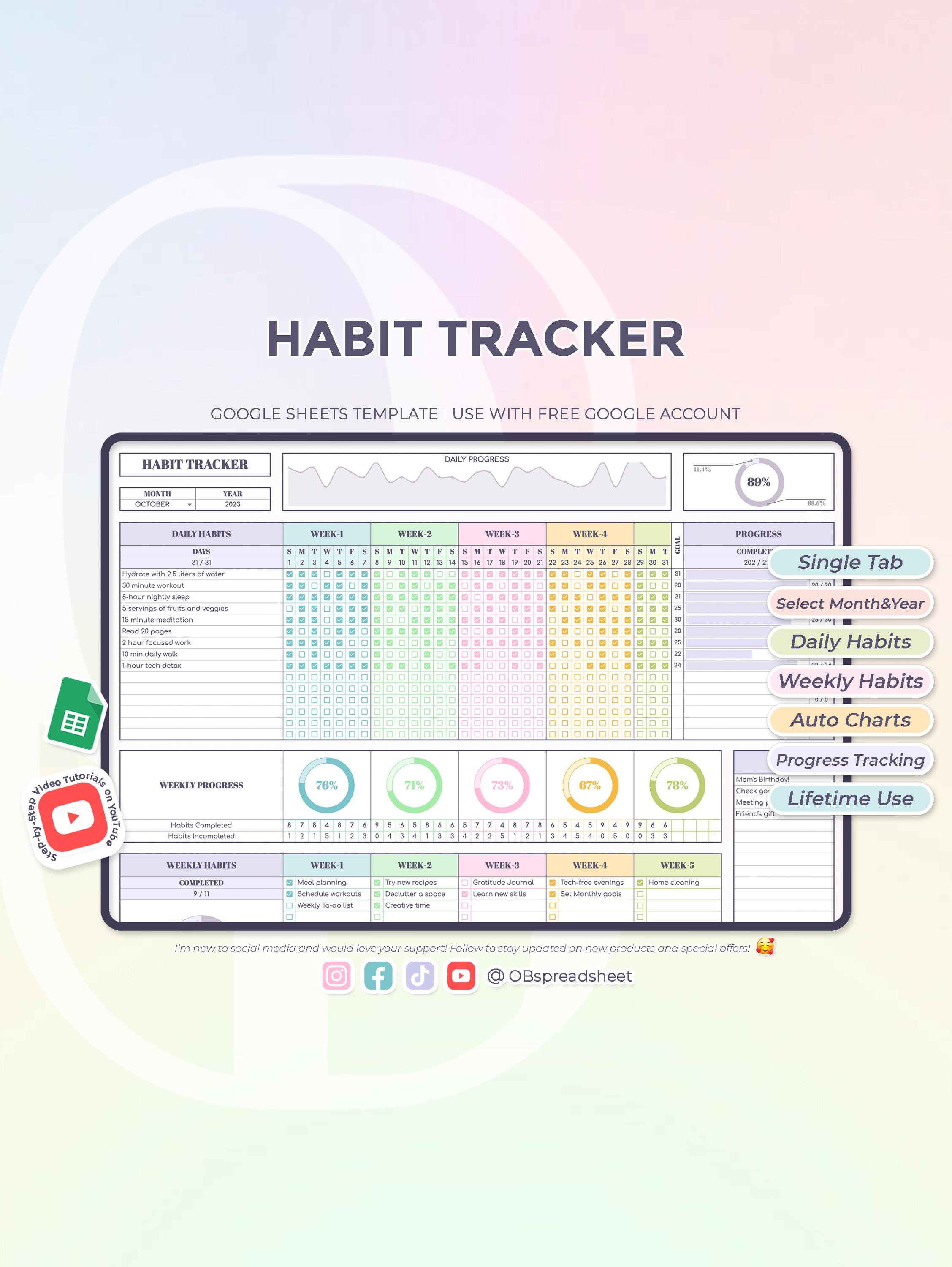 Habit Tracker - Lifetime Usability - Daily Weekly Monthly Habits ...