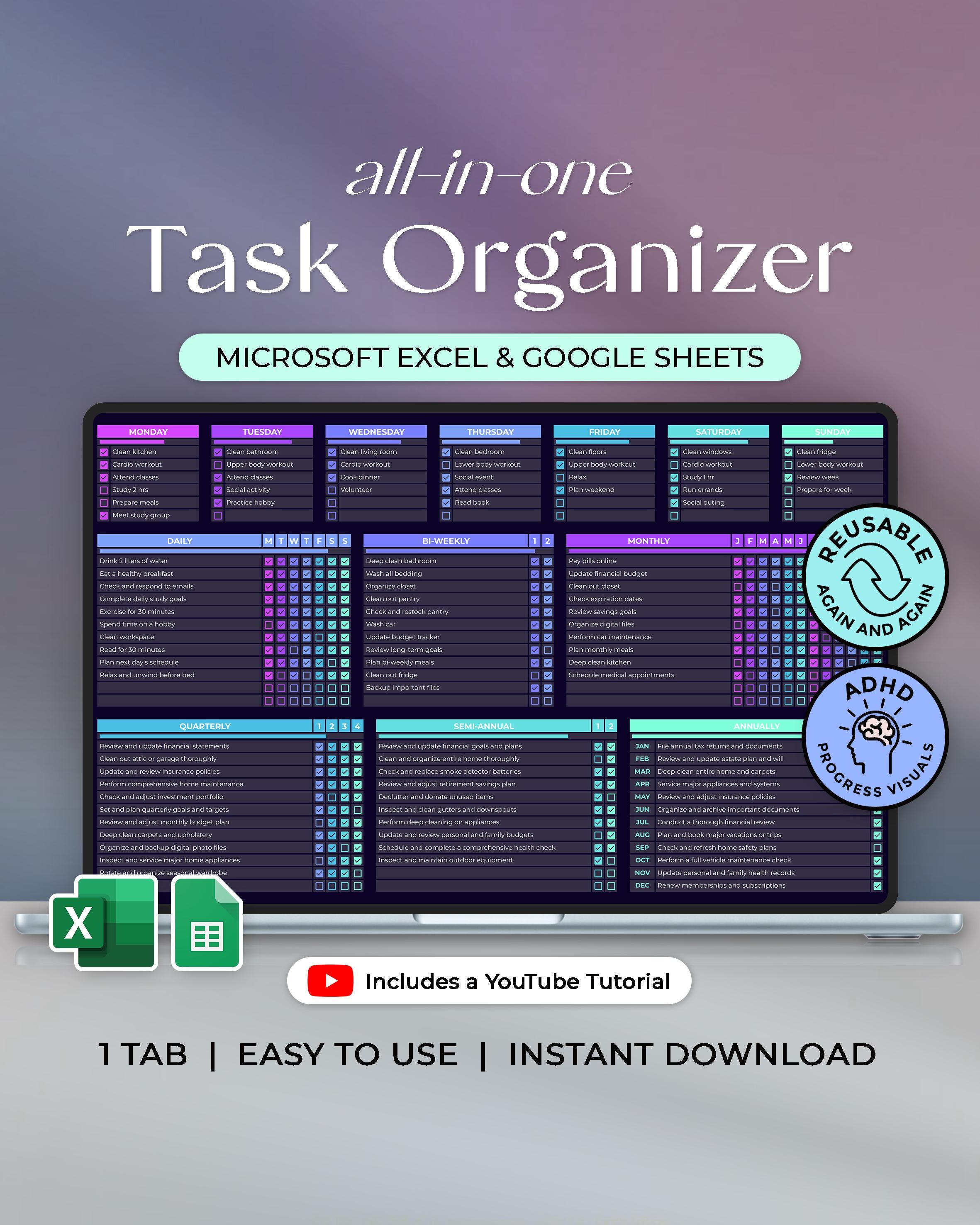 All in One Task Organizer - to Do List - Daily Weekly Monthly Annually ...