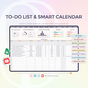 Takenlijst, slimme agenda, weekschema en dagschema - levenslange bruikbaarheid - Google Spreadsheets-sjabloon - spreadsheet - downloaden
