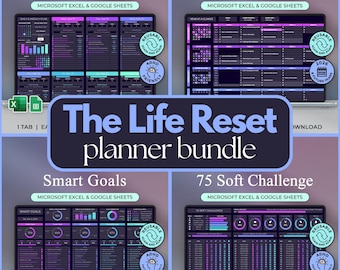 The Life Reset Planner Bundle - Excel and Google Sheets - Dark Theme - Instant Download