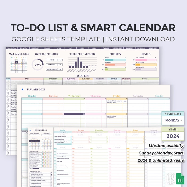 2024 Todo List, Smart Calendar, Weekly Plan & Daily Schedule Lifetime
