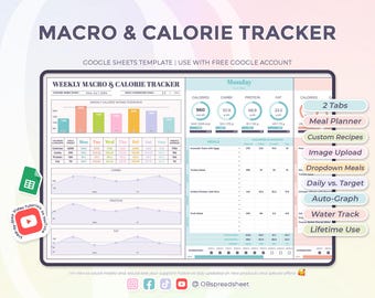 Tygodniowy makro i kalorie + plan posiłków - Licznik - Szablon Arkuszy Google - Arkusz kalkulacyjny - Natychmiastowe pobranie