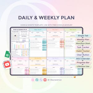 Daily & Weekly Plan - Clear Button - Google Sheets Template - Daily Checklist - To Do List - Weekly Planner - Instant Download
