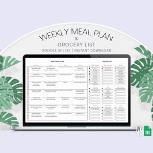 Weekly Meal Plan & Grocery List - Food Shopping List - Meal Planner - Google Sheets Template - Spreadsheet - Instant Download