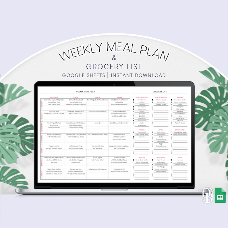 Weekly Meal Plan & Grocery List Food Shopping List Meal Planner Google