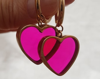 Pink Valentine – Leichte Ohrgewichte für gedehnte Ohren, Ohrringe, Herzen, Kleiderbügel, altmodisch