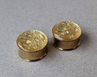 Pure Gold Plugs – Gauges for Stretched Ears Sparkly Glitter Leaf Jewelry