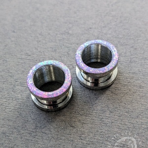 Opaltunnel - Lila Regenbogen für gestreckte Ohren Bunte funkelnde Glitzer-Plug-Gauges in Lila