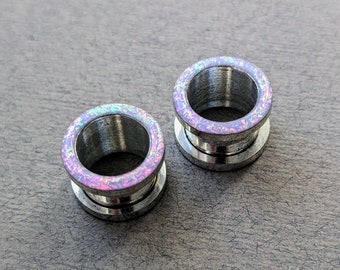 Opal Tunnels - Lilac Rainbow for Stretched Ears Colorful Sparkly Glitter Purple Plugs Gauges