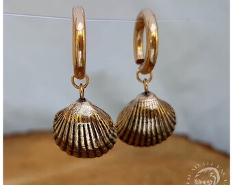 Bronze-Muscheln – leichte Ohrgewichte für gestreckte Ohrläppchen, Meeres-Ozean-Kleiderbügel, altmodisch, OOAK
