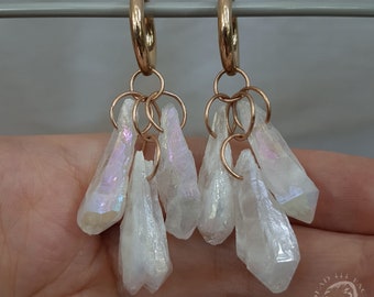 Aurora Borealis Kristall-Ohrgewichte für gestreckte Ohrläppchen, Ohrringe, Fairycore-Schmuck