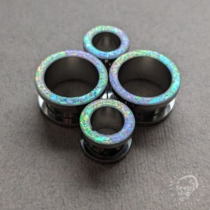 Opal-Tunnel – weißer Regenbogen für gedehnte Ohren, bunte glitzernde Plugs, Messgeräte