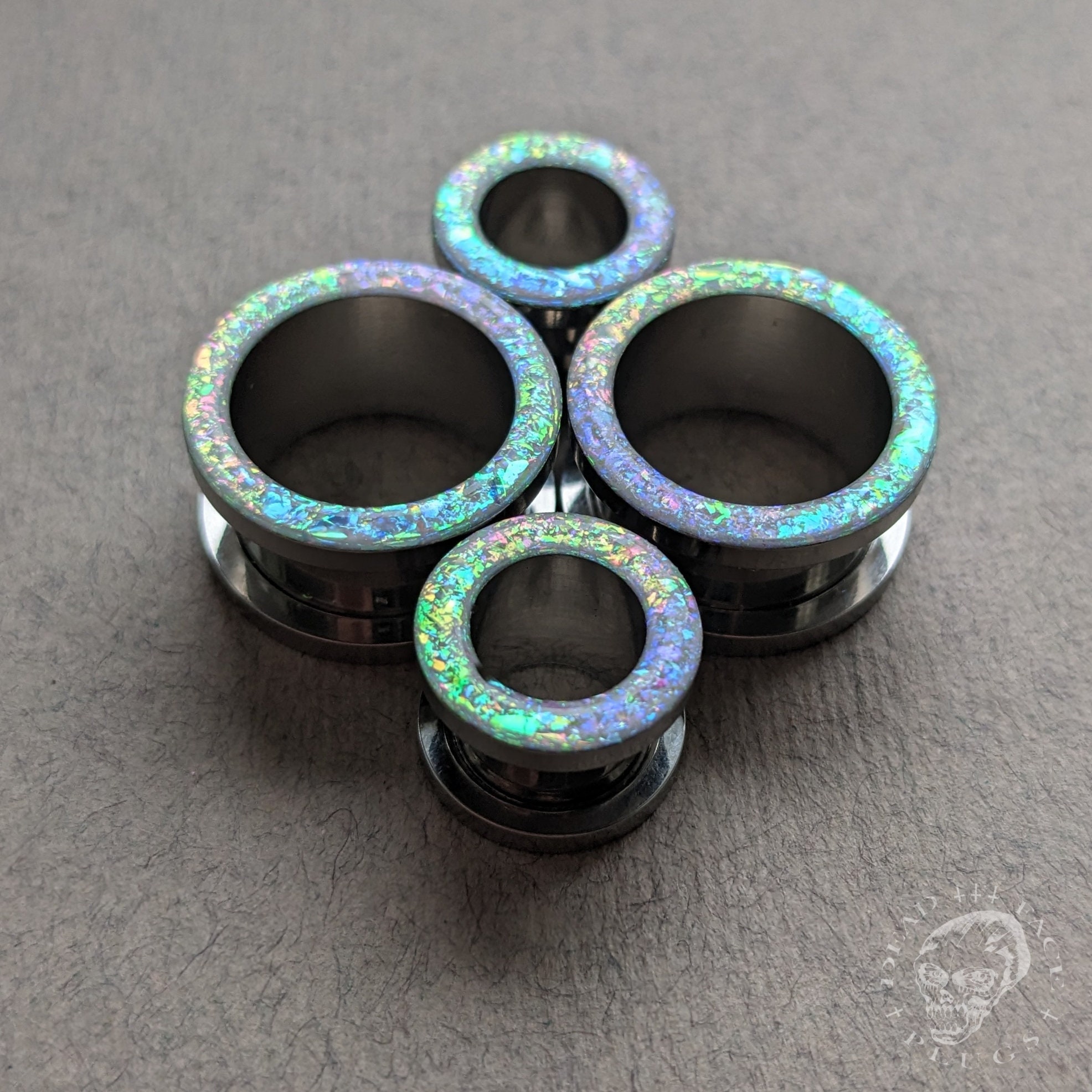 Opal Tunnels - White Rainbow for Stretched Ears Colorful Sparkly Glitter Plugs Gauges