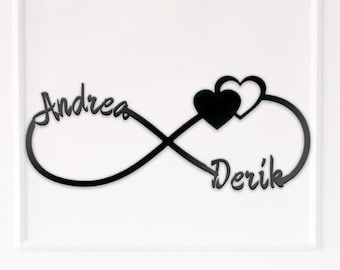 Cartello in metallo infinito personalizzato, nome di coppia personalizzato, decorazione da parete in metallo con amore infinito, cartello per matrimonio, regalo di anniversario, decorazione per la casa di coppia