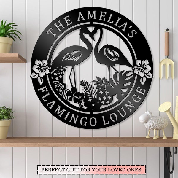 Tropische Flamingos personalisierte Metallschild, kundenspezifische Strand Flamingo Metallschild, Strand-Hausgeschenke, personalisiertes Flamingo-Zeichen