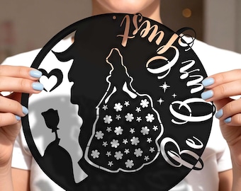 Cartello in metallo "Sii nostro ospite" Disney, cartello di benvenuto Disney, bandiera Disney Lumière La Bestia e il Giardino della Bestia, decorazione per la camera degli ospiti Disney, regalo per l'ingresso di casa