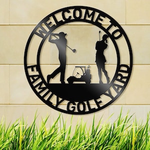 Custom Golf Welcome Family Sign, 19th Hole Sign, Personalized Golf Decor, Golf Wall Art, Metal Golf Sign, Golf Gifts for Men, Man Cave Sign