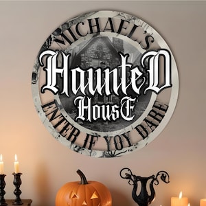 Metalen wanddecoratie Halloween spookhuis - Griezelig seizoen metalen wandhanger - Aangepast metalen bord Halloween-feest, welkomstbord eng huis