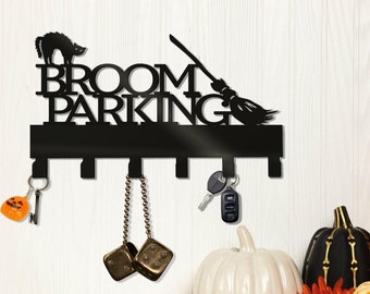 Broom Parking Key Holder - Halloween Witch Broom Key Hooks - Home Decor Metal Key Holder - Key Rack Entryway - Halloween Key Holder Gift