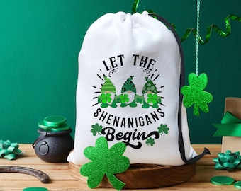 Lascia che gli imbrogli inizino Borsa regalo per il giorno di Patty - Borsa regalo per gnomi trifoglio - Borsa Googie per il giorno di San Patty - Borse irlandesi - Bomboniere Green Day Paty