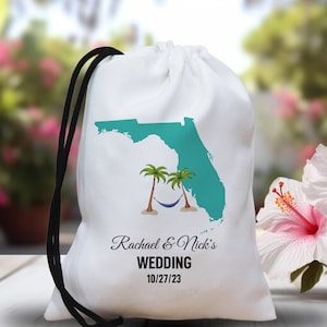 Borse personalizzate con contorno dello stato della Florida - Bomboniera personalizzata per matrimonio in Florida - Borsa tote Florida - Borsa per bomboniere Miami - Borsa di benvenuto Florida Keys