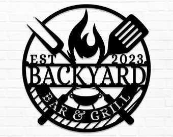 Placa personalizada para bar e churrasqueira no quintal - Arte moderna em metal para churrasco - Placa exclusiva de metal para pátio - Decoração para casa e área externa para churrasco - Metal para defumação de churrasco