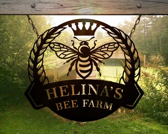 Custom Honey Bee Sign,Personalized Metal Bee Decor,Bee Hive Garden,Welcome Family Bee Sign,Custom Garden Sign,Gift for Gardener Bee Keeper