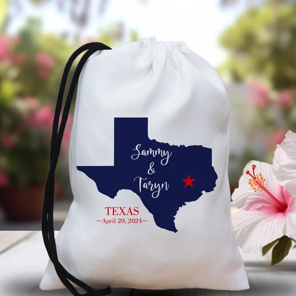 Custom Texas state outline bags - Texas Destination Wedding Favors - Austin Wedding Favor Bag - Texas Wedding Favor - Texas Favor Bag