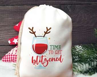 Custom Time to Get Blitzened Bags, Personalized Christmas Gift Santa Sack, Large Santa Sack Bags, Christmas Gift Bags, Xmas Treat Bags