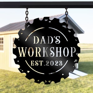 Dads Work Shop Metal Sign, Personalized Fathers Day Sign for Dad, Papas Work Shop Metal Sign, Garage Sign Metal