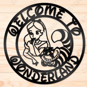Alice in Wonderland Metal Sign-Custom Metal Sign-Welcome To Wonderland-Outdoor Decoration-Yard Wreath Sign-Disney Wall Art-Bed Room Décor