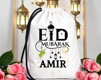 Borsa regalo personalizzata per Eid Mubarak, borsa regalo Happy Ramadan, borsa regalo per le feste, borsa regalo Ramadan con nome per bambini, borsa per dolcetti Eid, borse per bomboniere Kareem